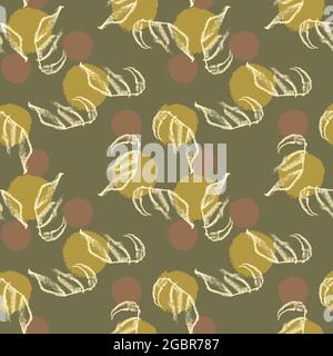 green leaves and dots seamless vector pattern Stock Vector