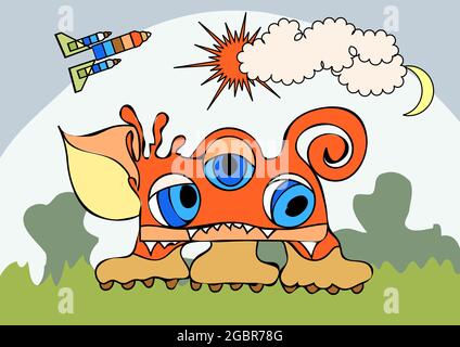abstract alien on green the planet Stock Vector