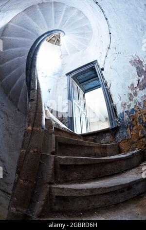 Lost Place - Mysterious farm house - Interior of an abandoned house - Staircase Stock Photo
