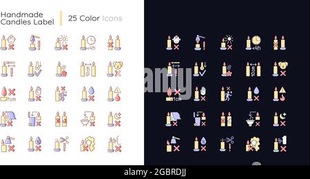 Handmade candles label light and dark theme RGB color manual label icons set Stock Vector