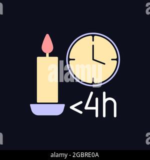 Candle burn time limit RGB color manual label icon for dark theme Stock Vector
