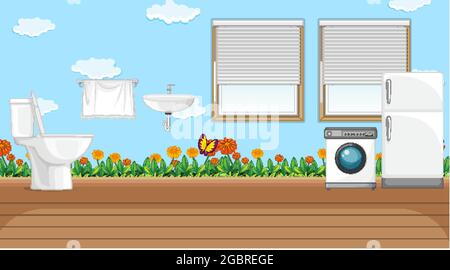 Scene with washing machine and refrigerator in the toilet illustration Stock Vector