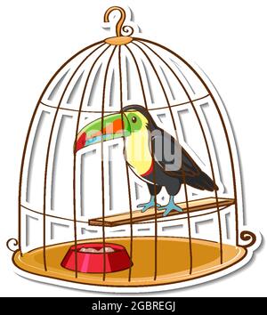 A toucan bird in a cage sticker illustration Stock Vector