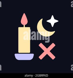 Never use candle while sleeping RGB color manual label icon for dark theme Stock Vector