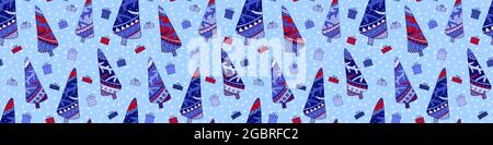 Hygge blue christmas tree vector seamless pattern Stock Vector