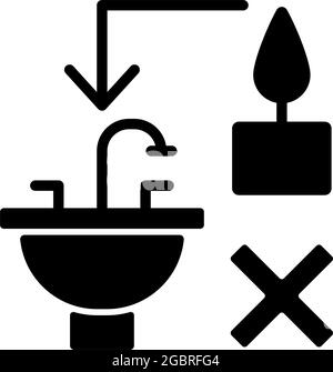 Never throw hot wax down sink black glyph manual label icon Stock Vector