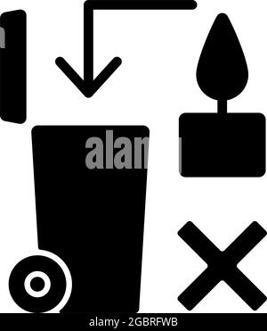 Never throw hot wax in trash bin black glyph manual label icon Stock Vector
