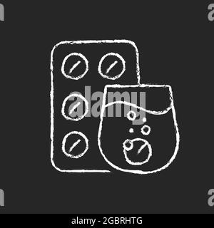 Effervescent tablet for cold relief chalk white icon on dark background Stock Vector