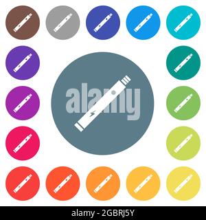Electronic cigarette solid flat white icons on round color backgrounds. 17 background color variations are included. Stock Vector