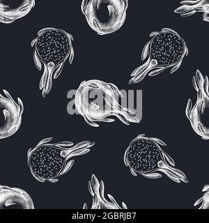Seamless pattern with hand drawn chalk pitaya Stock Vector