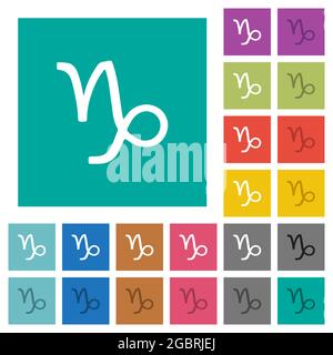 Capricorn zodiac symbol multi colored flat icons on plain square backgrounds. Included white and darker icon variations for hover or active effects. Stock Vector