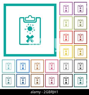 Covid test failed flat color icons with quadrant frames on white background Stock Vector