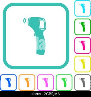 Contactless thermometer vivid colored flat icons in curved borders on white background Stock Vector