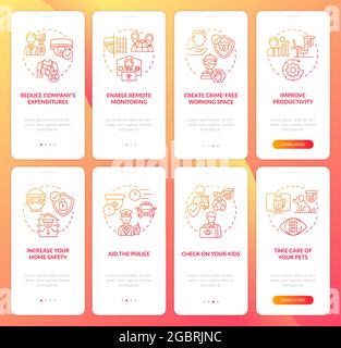 Security cameras benefit onboarding mobile app page screen Stock Vector