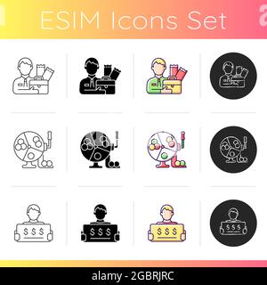 Lottery games types icons set Stock Vector