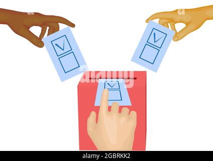 voting vector illustration with three hands Stock Vector