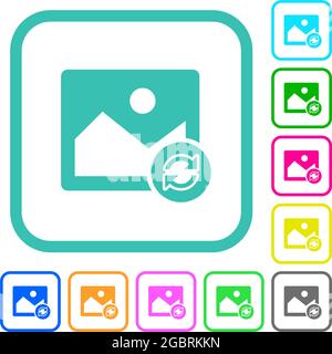 Refresh image vivid colored flat icons in curved borders on white background Stock Vector