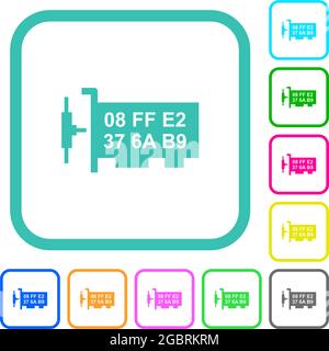Network mac address vivid colored flat icons in curved borders on white background Stock Vector