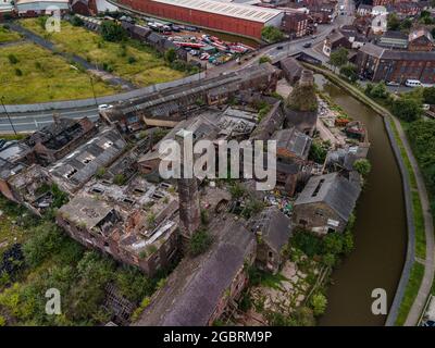 Aerial Reporting Images of Huge Amounts of Flay tipping on the Former Pottery Site Stoke on Trent Staffordshire Drone Housing Planning granted for 40 Stock Photo