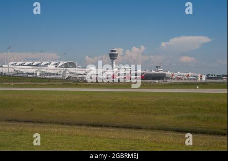 06.06.2016, Munich, Bavaria, Germany, Europe - Air Berlin passenger jets are seen on the apron at Terminal 1 of Munich International Airport. Stock Photo