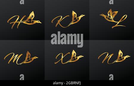 A vector Illustration set of Golden Duck Monogram Letters Sign Stock Vector