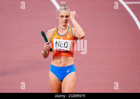 TOKYO, JAPAN - AUGUST 5: Lieke Klaver of the Netherlands competing on Women's 4x400m Relay Round 1 during the Tokyo 2020 Olympic Games at the Olympic Stadium on August 5, 2021 in Tokyo, Japan (Photo by Yannick Verhoeven/Orange Pictures) NOCNSF ATLETIEKUNIE Stock Photo