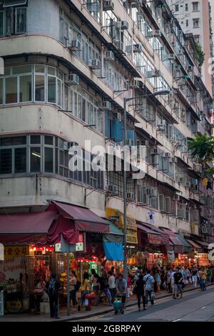 Wanchai House, an example of 'tong lau' or shophouse architecture in Wan Chai Road, Wan Chai, Hong Kong Island Stock Photo