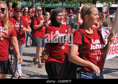 Copenhagen, Denmark.,05 August 2021, Danish nurses stged proetst mrch and strike for higher wages for the their  health service , denmark has natiuona Stock Photo