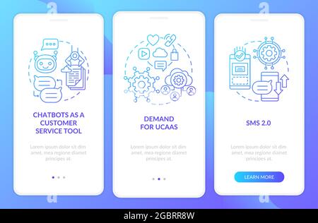 Messaging software trend blue gradient onboarding mobile app page screen Stock Vector