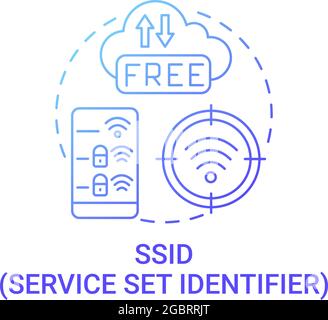 Set service identifier gradient blue concept icon. Unique name of network abstract idea thin line illustration. Sequence of characters to identify net Stock Vector