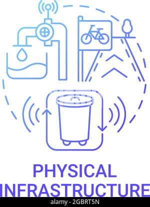Physical infrastructure gradient blue concept icon. City transport and resources abstract idea thin line illustration. Provide operation of physical s Stock Vector