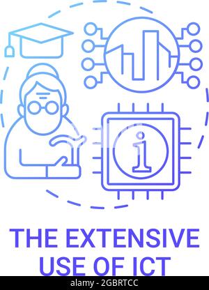 Extensive use of ict gradient blue concept icon. Ict in urban life abstract idea thin line illustration. Information and communication technology. Vec Stock Vector