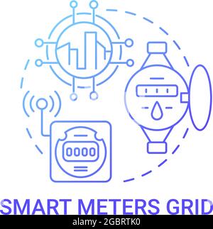 Smart meters grid gradient blue concept icon. Resources measure and control abstract idea thin line illustration. System for electricity savings. Vect Stock Vector