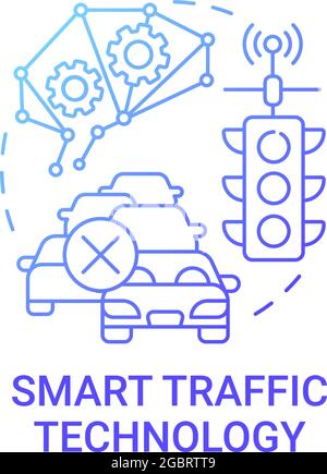 Smart traffic technology gradient blue concept icon. Transport control abstract idea thin line illustration. Vehicles and lights management. Avoid car Stock Vector