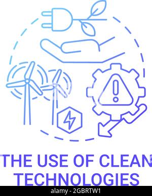 Use of clean technologies gradient blue concept icon. Climate changes solution abstract idea thin line illustration. Ecological approach in cities. Ve Stock Vector