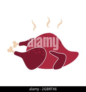 Baked turkey. Traditional American dish for Thanksgiving dinner. Colored doodle icon with autumn holiday attribute. Element, object, clipart, item Stock Vector