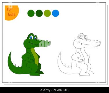 coloring book for children by colors, cartoon crocodile isolated on a white background Stock Vector