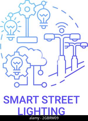 Smart street lighting gradient blue concept icon. Automatic streetlight abstract idea thin line illustration. Motion detection. Sensor for street torc Stock Vector
