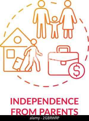Independence from parents red concept icon. Private living starting. Life direction and moving. Adulthood currents abstract idea thin line illustratio Stock Vector