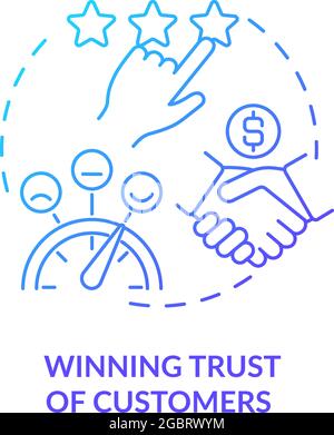 Win trust of customers blue gradient concept icon. Gain client loyalty to company. Successful business. Startup launch abstract idea thin line illustr Stock Vector