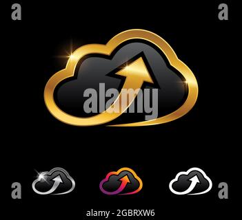 A vector Illustration set of Golden Cloud Arrow Vector Sign Stock Vector