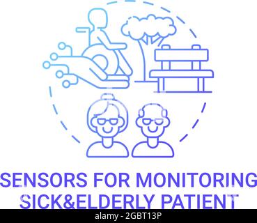 Sensors for monitoring sick and elderly patients gradient blue concept icon Stock Vector