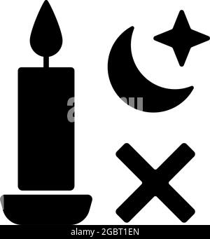 Never use candle while sleeping black glyph manual label icon Stock Vector