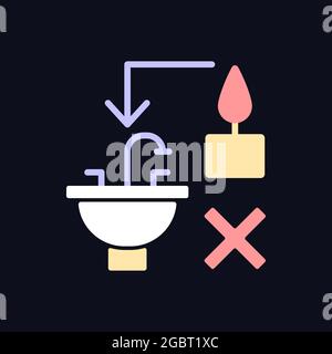 Never throw hot wax down sink RGB color manual label icon for dark theme Stock Vector