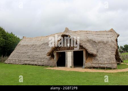 Butser Ancient Farm - Neolithic House Stock Photo