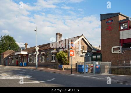 Amersham Tube station exterior at the end of the Metropolitan Line, Buckinghamshire, Southern England Stock Photo