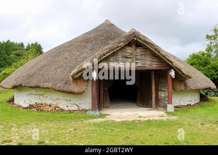 Butser Ancient Farm - Roundhouse Stock Photo