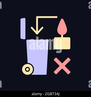 Never throw hot wax in trash bin RGB color manual label icon for dark theme Stock Vector