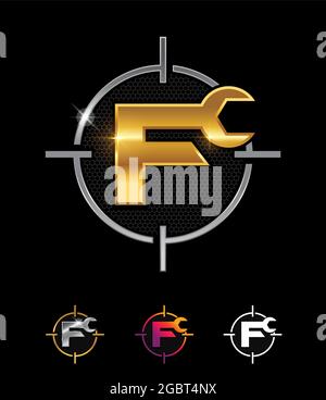 A vector illustration set of Golden Mechanic Logo Initial Letter F Stock Vector