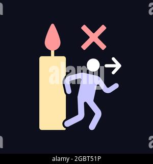 Never leave burning candle RGB color manual label icon for dark theme Stock Vector